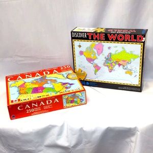 SALE Sealed puzzles with posters Geography Canada & World maps 250pc homeschool